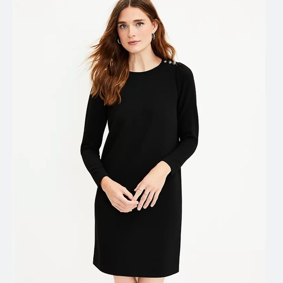 LOFT Dresses & Skirts - Loft button shoulder shift dress long sleeve black size 2 new
